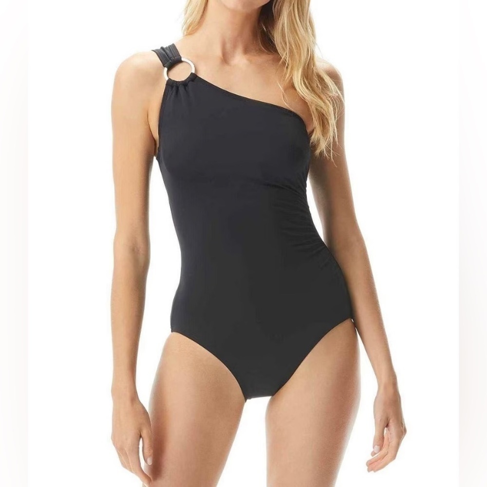 Michael Kors One Piece Swimsuit Designer Swimsuit Size 4 Navy with Gold Logo